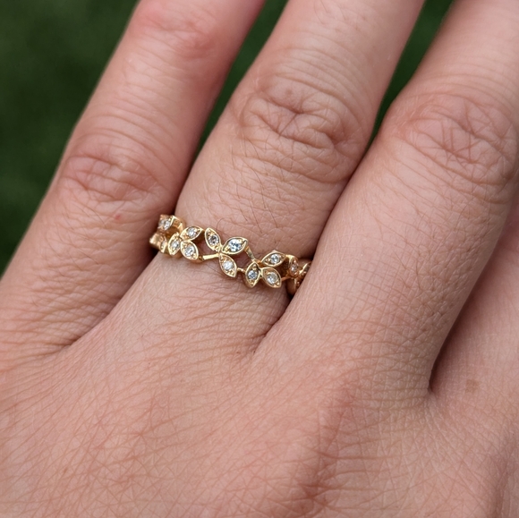 14K Rose Gold Diamond Floral Petal Vine Ring Band - Picture 5 of 9